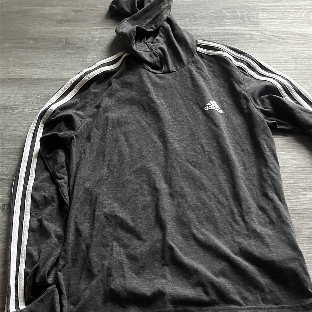 adidas Black Hooded Sweatshirt with White Three-Stripes